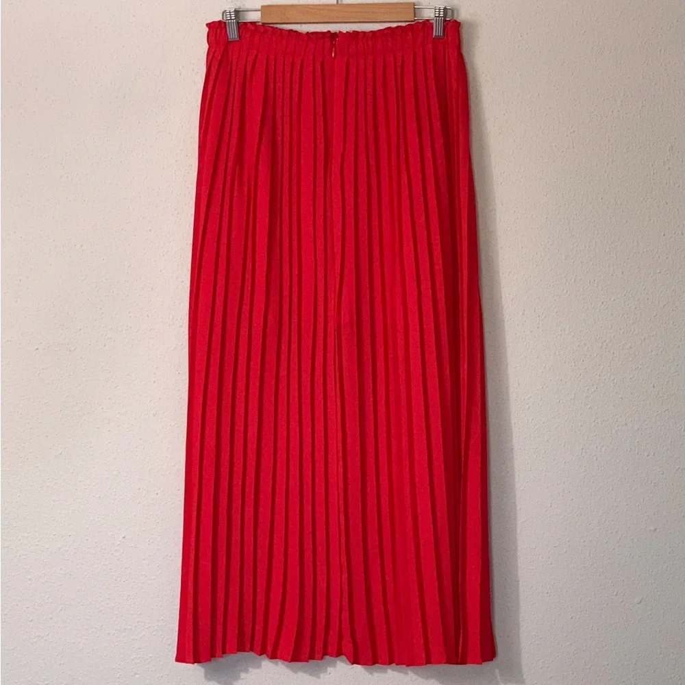 J. Crew Red Pleated Maxi Skirt